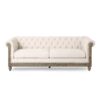 Comfy 3 Seat Sofa With Wooden Legs, Retro Style For Living Room And Study - Beige - Image 6