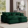 Corduroy 2 Seater Sofa With Ottoman For Small Living Spaces - Green - Image 9
