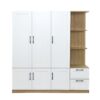 3 Door Storage Wardrobe For Dedroom With Shelves And 2 Drawers, Side Storage Shelves - White - Image 18
