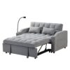 Modern Velvet Loveseat Futon Sofa Couch With Pullout Bed, Adjustable Backrest, Toss Pillows - Light Gray - Image 6