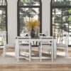 7 Piece Wooden Dining Table Set Mutifunctional Extendable Table With Leaf And 2 Drawers, 6 Dining Chairs With Soft Cushion - Brown / White - Image 3