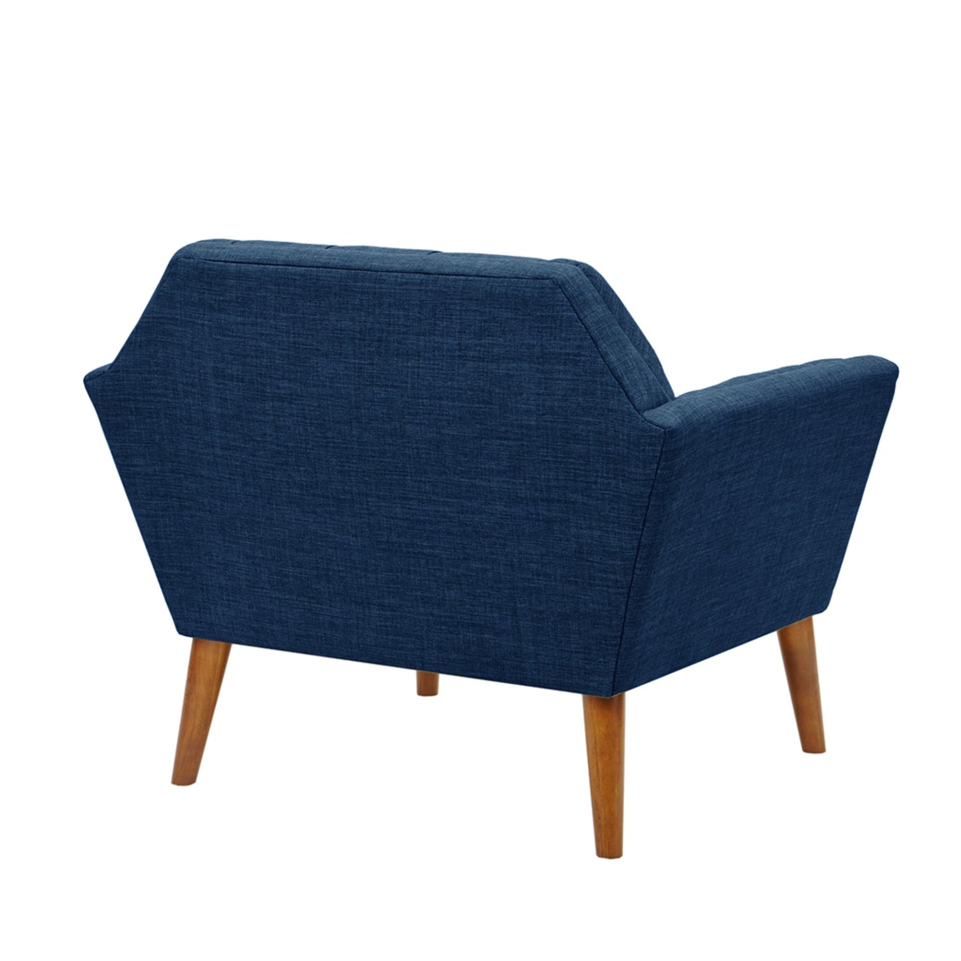 Mid - Century Lounge Chair With Button Tufting Polyester And Pecan Wood - Blue - Image 4
