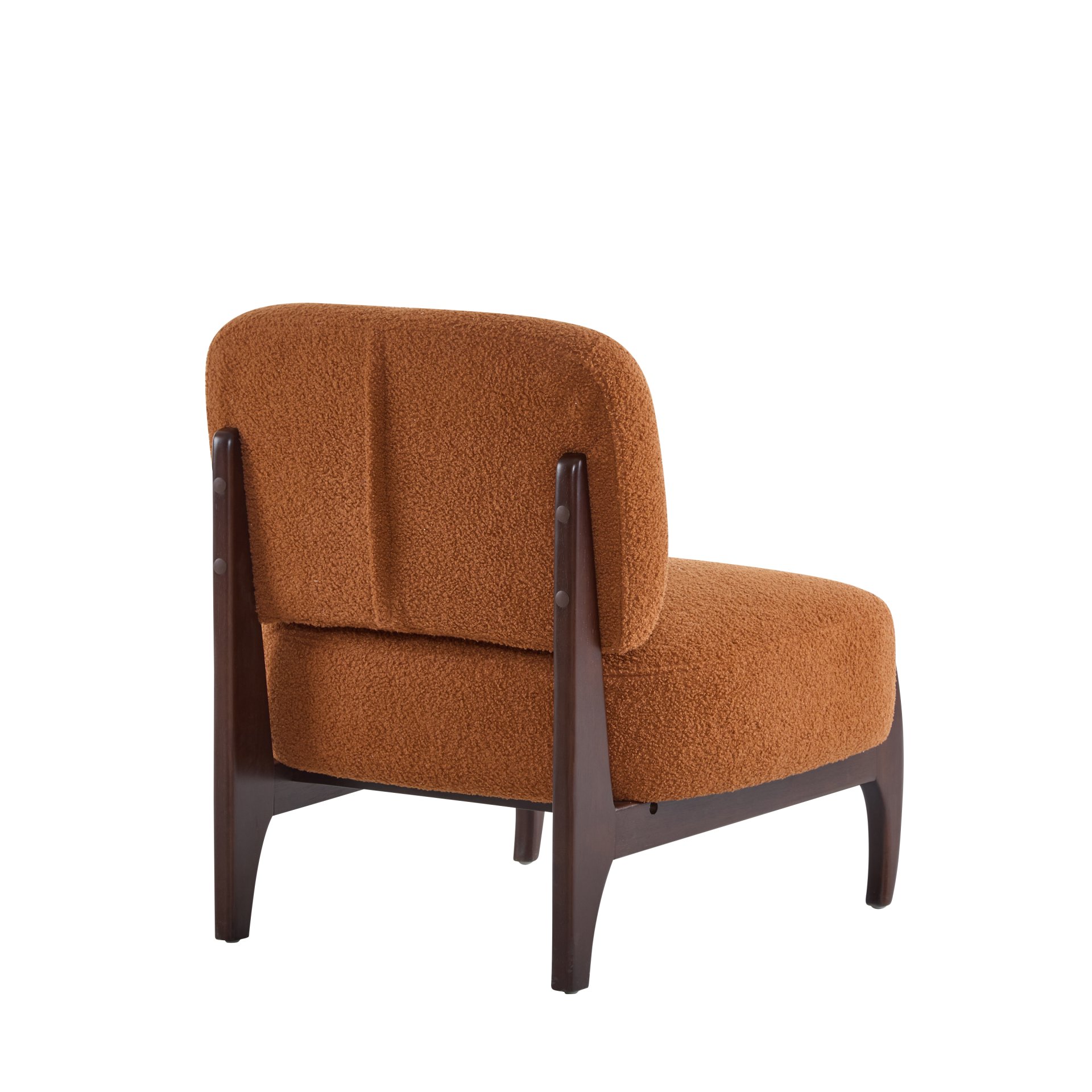 Modern Boucle Lounge Chair With Solid Wood Frame - Orange - Image 5