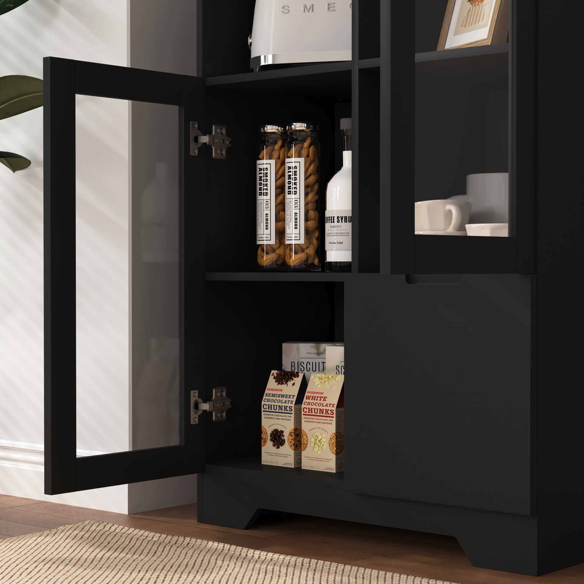 Modern Painted Cabinet With Glass Doors And Drawer - Black - Image 11