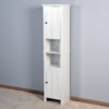 Wooden Bathroom Floor Storage Cabinet With 2 Doors And 6 Shelves - White - Image 15