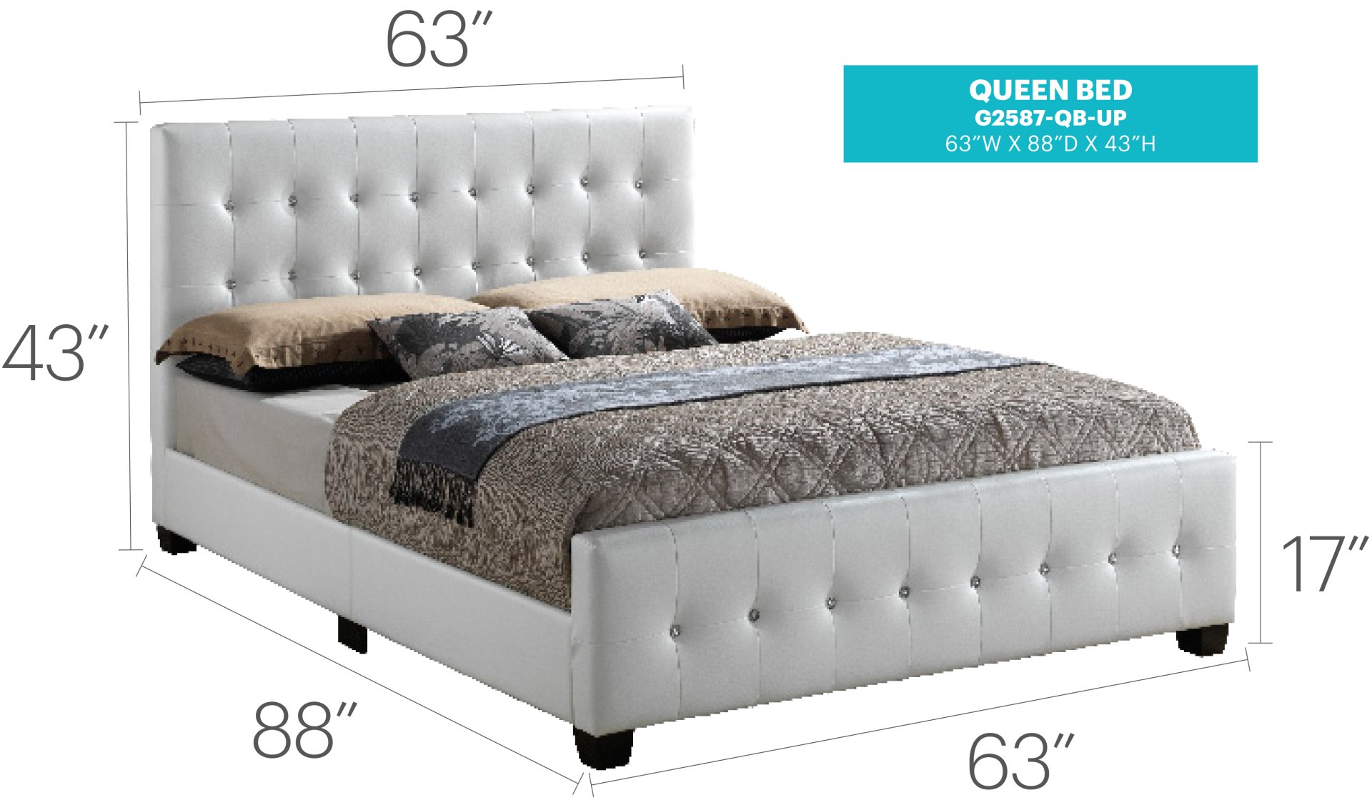 Queen Bed Elegant Transitional - White - Image 6