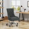 Glory Diamond Tufted Upholstered Office Chair With Rolling Casters And Sloped Arms - Dark Gray / Chrome - Image 2