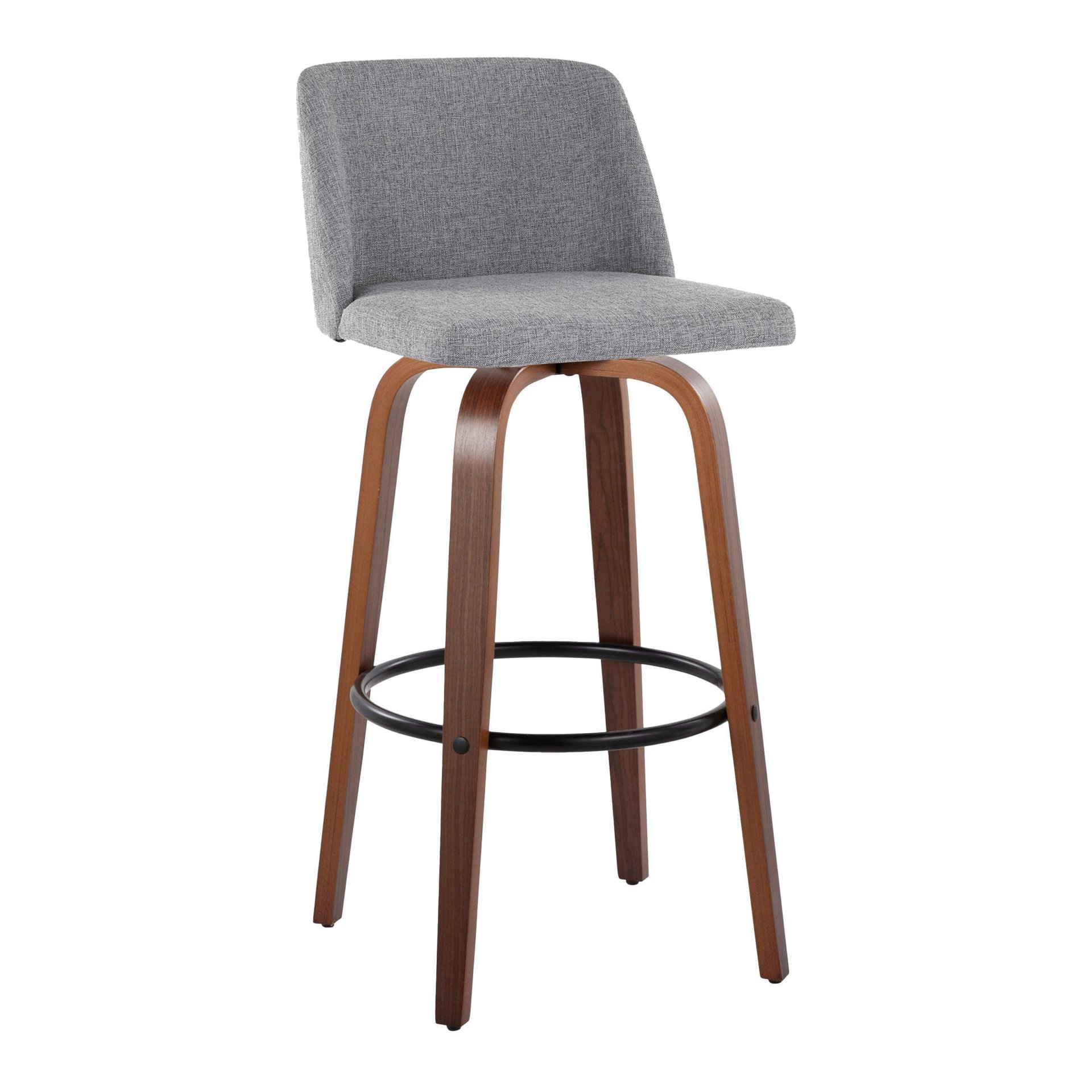 Toriano - Mid-Century Modern Fixed Height Barstool With Swivel And Round Footrest (Set of 2) - Walnut / Gray - Image 2