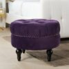 Dawn - Tufted Round Ottoman Nailhead Accents - Purple - Image 10