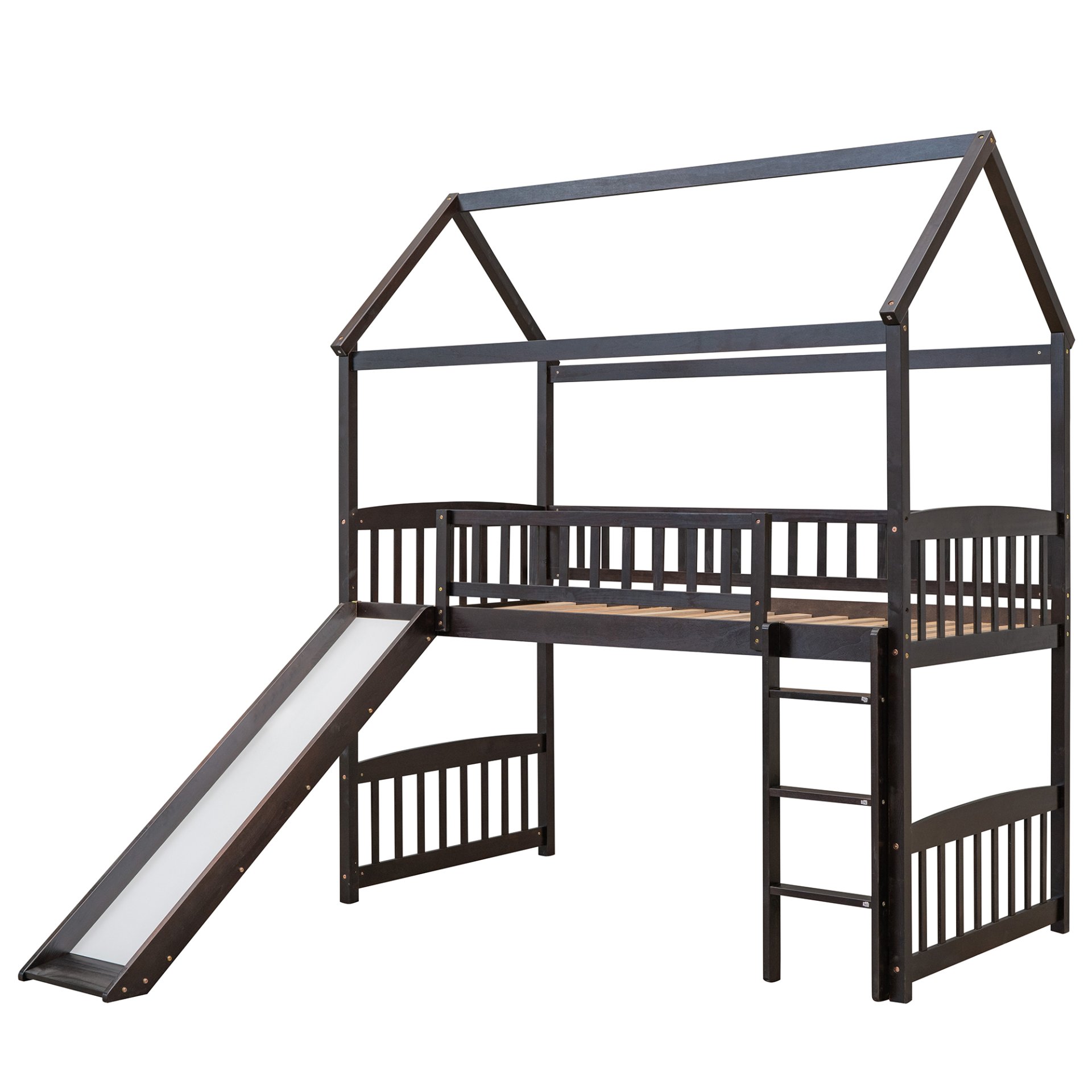 Twin House Loft Bed With Slide - Espresso - Image 10