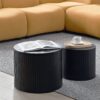 Modern Nesting Coffee Table Set With Walnut Veneer - 2 Pieces For Living Room - Black - Image 8
