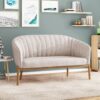 Mid Century Modern Loveseat With Channel Stitched Backrest - Beige - Image 2