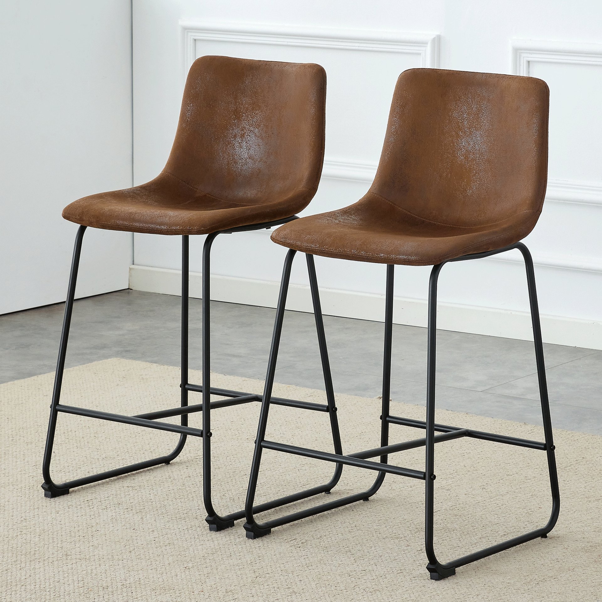 (Set of 2) Retro Bar Chairs, Comfortable Stools Suitable For Industrial And Vintage Style Settings - Brown - Image 5