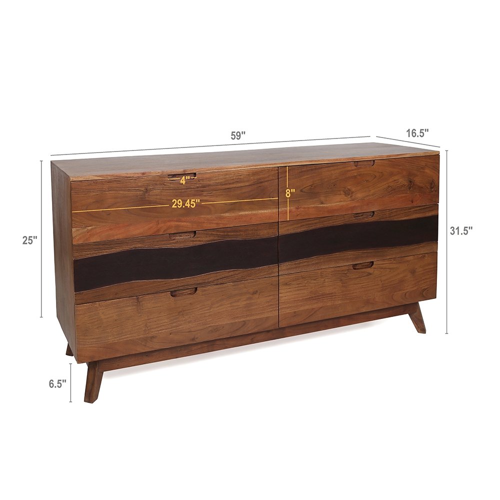 Sierra 6 Drawer Sideboard, Wood Credenza / Cabinets / Chests / Nightstands - Natural Wood / Brown - Image 3