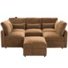 Modern Sectional Sofa Modular Sofa U Shaped Sofa Couch With Movable Ottoman, USB Ports, Phone Holder - Brown - Image 8