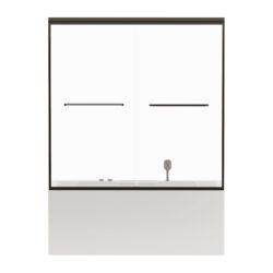 Double Sliding Bathtub Shower Door, Semi Frameless Bypass Tub Door, 1 / 4" (6Mm) Tempered Glass With Explosion - Proof Film, Adjustable Aluminum Alloy Frame - Matte Black