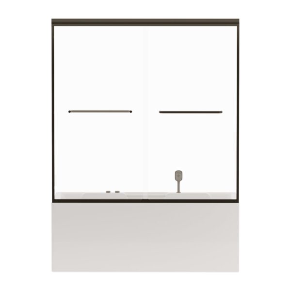 Double Sliding Bathtub Shower Door, Semi Frameless Bypass Tub Door, 1 / 4" (6Mm) Tempered Glass With Explosion - Proof Film, Adjustable Aluminum Alloy Frame - Matte Black
