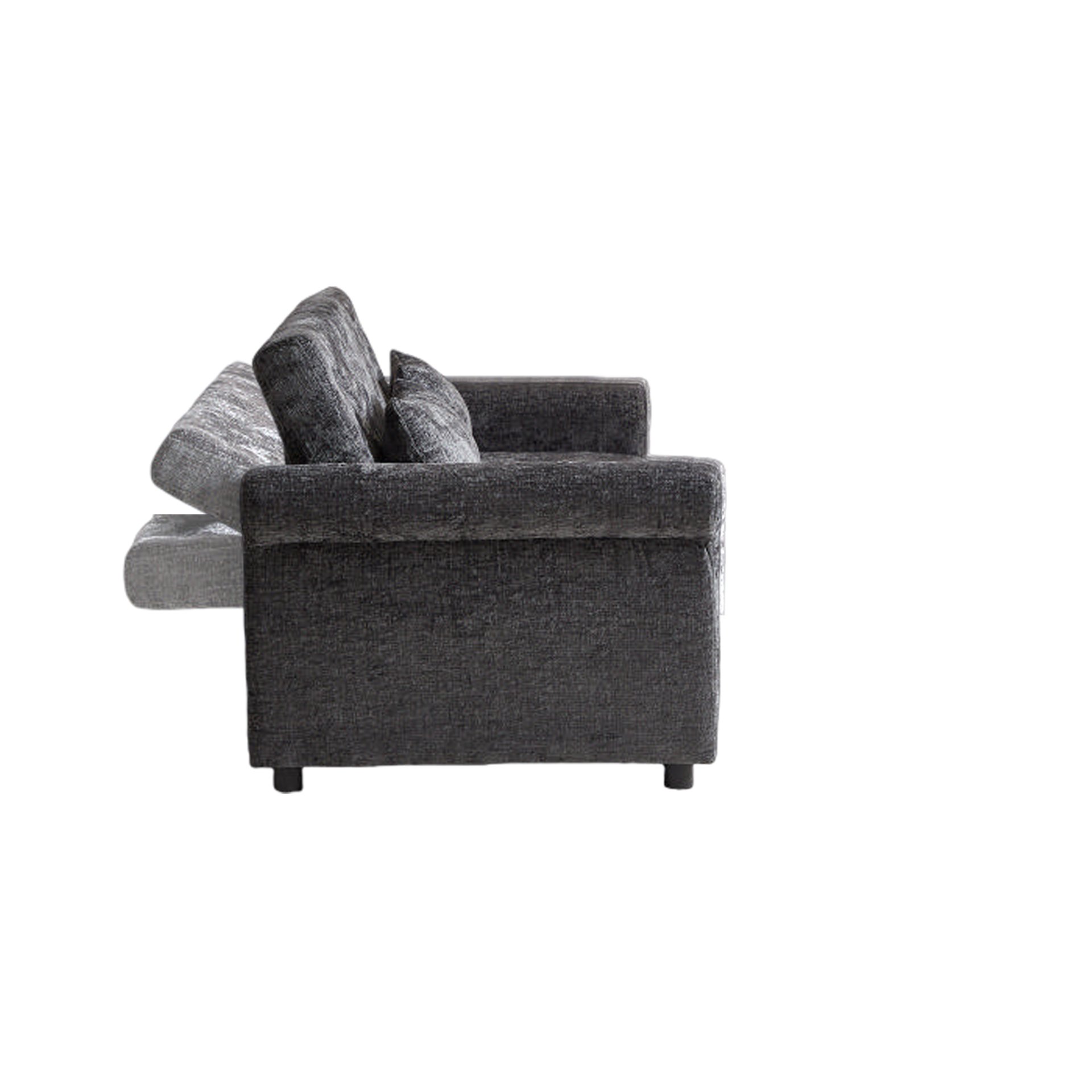 3 In 1 Loveseat Sofa Bed Chenille Fabric Pull Out Couch Sleeper Full Back Frame, Seat Frame, Armrests & 2 Pillows - Dark Gray - Image 17