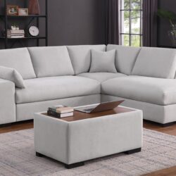 Joshua - Woven Fabric Sectional Sofa With Right Facing Chaise and Console Ottoman - Light Gray