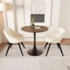 Walnut Color Round Dining Table Set With Tulip Design And 2 Chairs - Beige / Walnut - Image 7