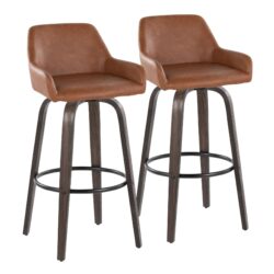 Daniella - Contemporary Fixed Height Barstool With Swivel With Round Footrest (Set of 2) - Walnut / Camel