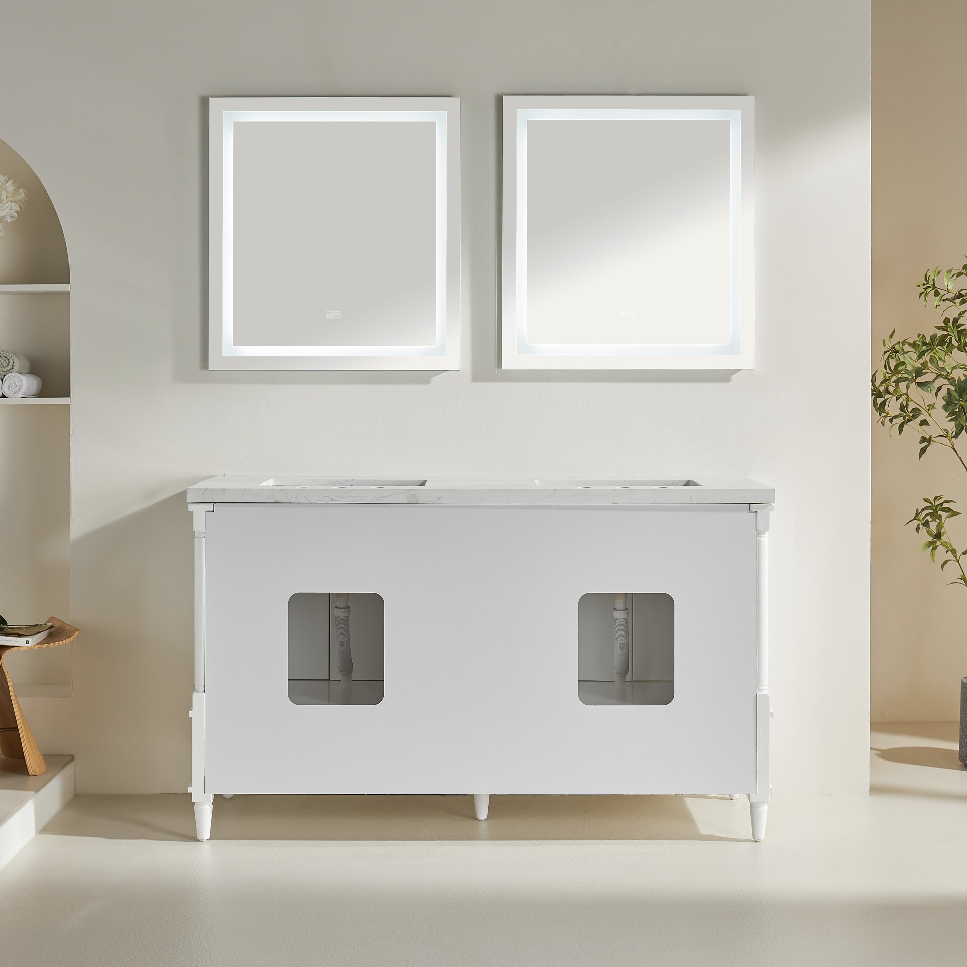 Freestanding Double Bathroom Vanity With Extra Black Handles - White - Image 14