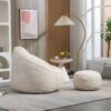 Bedding Bean Bag Sofa Chair High Pressure Foam Bean Bag Chair Adult Material With Padded Foam Padding Compressed Bean Bag With Footrest - Beige - Image 5