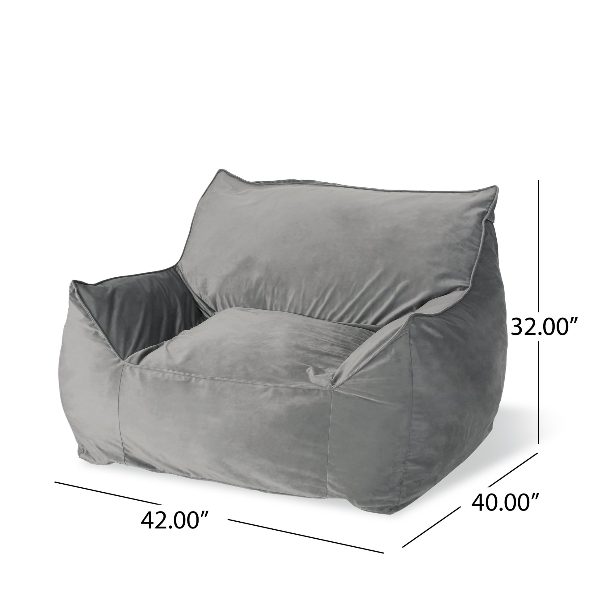 Allea - Velveteen Bean Bag Chair With Armrests - Soft Gray - Image 3
