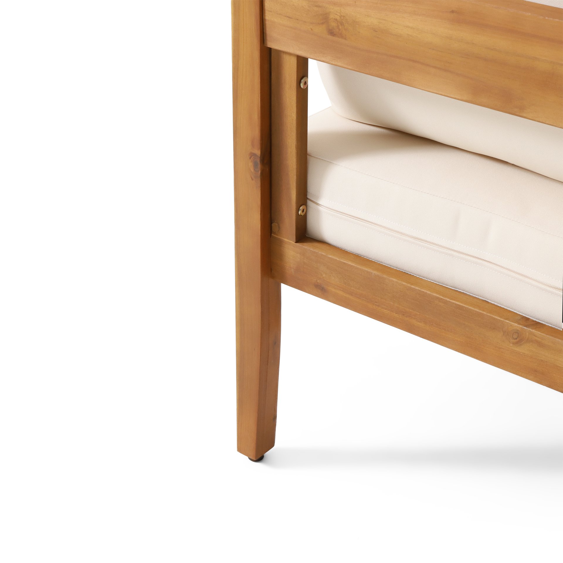 Brooklyn - Sofa Set Rounded Tuxedo Design - Teak / Beige - Image 9