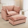 Modern Cozy Upholstered Armchair Sofa With Movable Ottoman, Wide Seat And Curved Armrests - Pink - Image 11