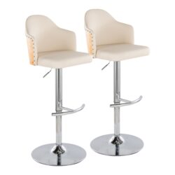 Ahoy - Contemporary Adjustable Barstool With Swivel With Rounded T Footrest (Set of 2) - Chrome / Natural / Cream