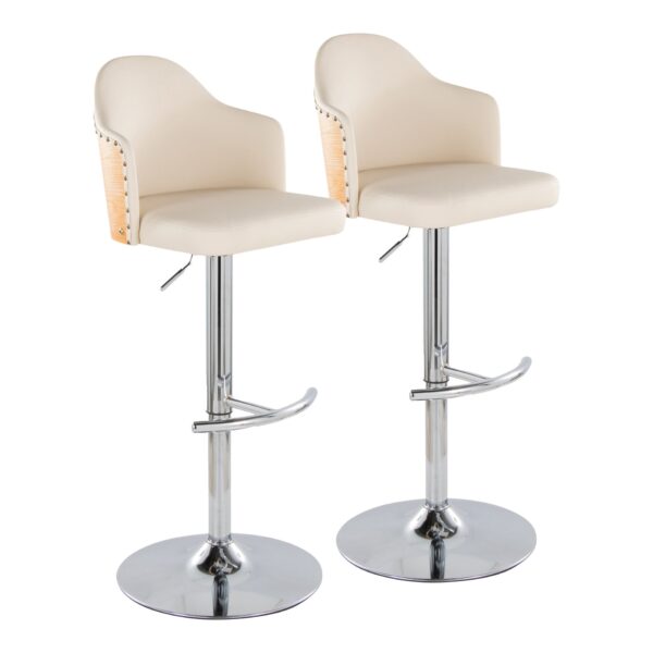 Ahoy - Contemporary Adjustable Barstool With Swivel With Rounded T Footrest (Set of 2) - Chrome / Natural / Cream