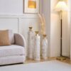 Floor Metal Vases Decorated Metal Vases (Set of 3) Gorgeous Home Decoration Large Glazed Metal Vases - White / Gold - Image 8