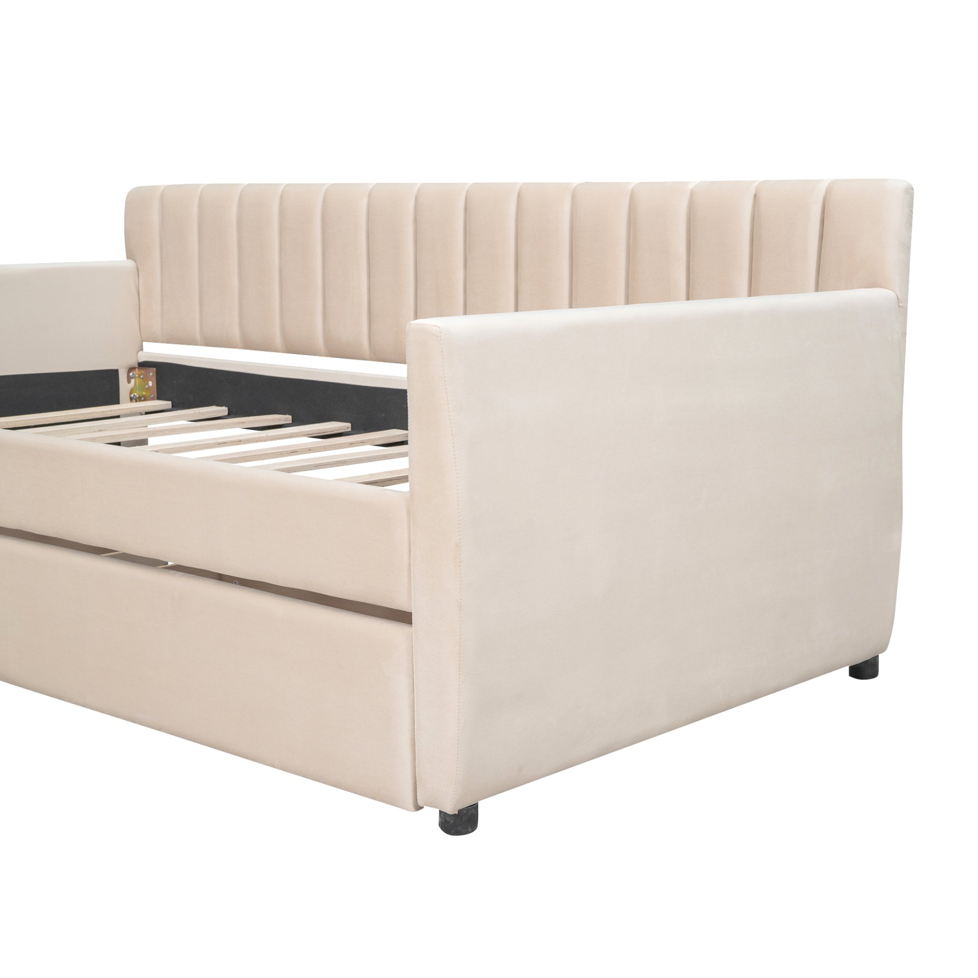 Twin Size Upholstered Daybed & Drawers, Slat Support - Beige - Image 3