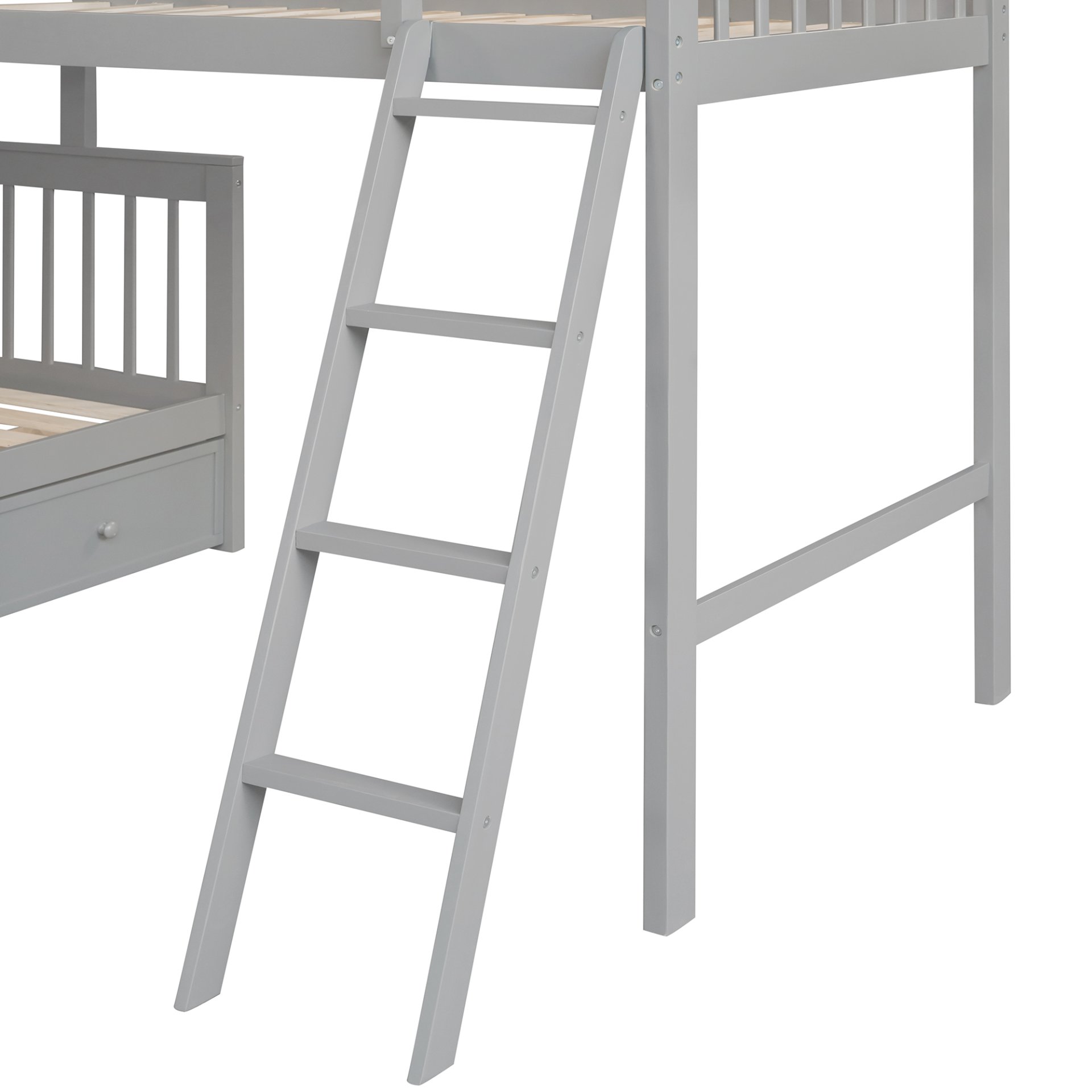 Twin Over Full L Shaped Bunk Bed & 3 Drawers, Ladder And Staircase - Gray - Image 10