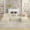 Modern Minimalist Sectional Sofa Sleeper Corduroy Couch Comfy Space Efficient Design - White - Image 3