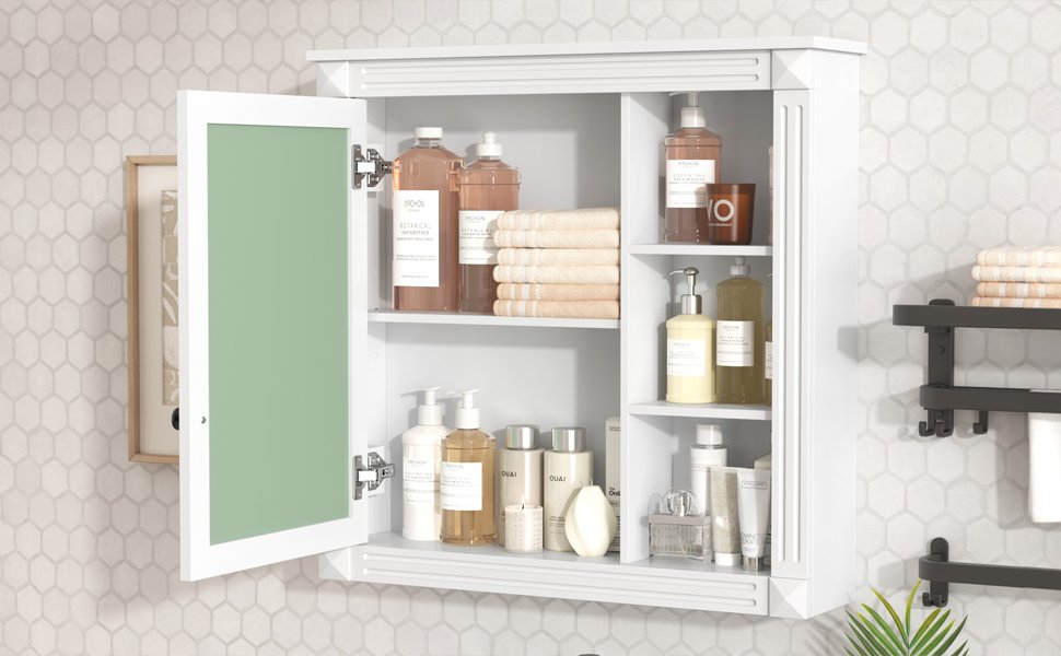 Bathroom Medicine Cabinet With Mirror, Wall Mounted Mirror Cabinet With Storage Organizer, Over The Toilet Storage White Storage Cabinet For Bathroom - White - Image 16