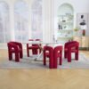 Contemporary Upholstered Accent / Dining Chair (Set of 2) Teddy Velvet Fabric With Sturdy Steel Frame - Red - Image 15