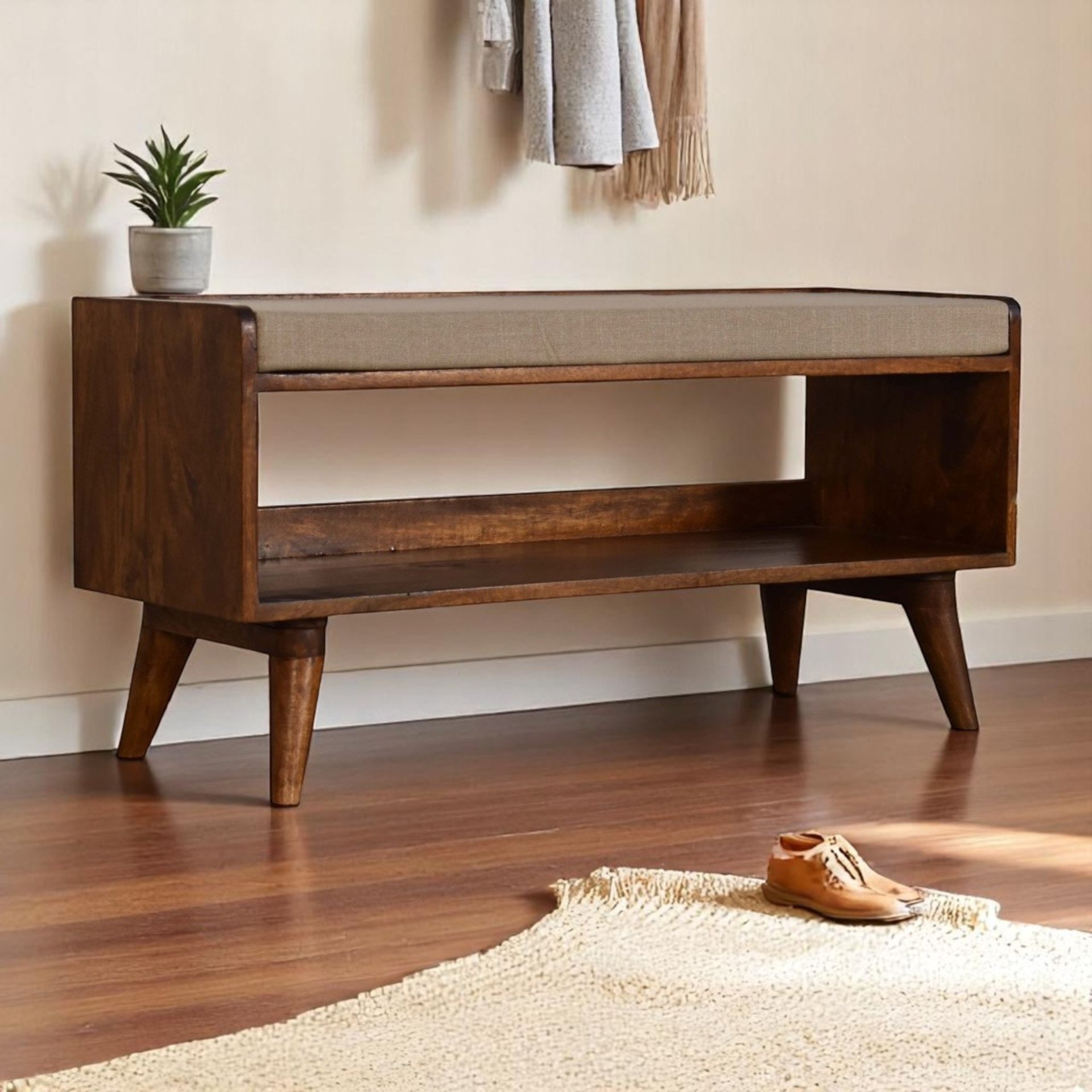 Nordic Storage Bench - Chestnut / Mud Linen - Image 13