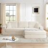 Modern Minimalist Corduroy L Shaped Modular Sectional Sofa Bed Foam Interior - Beige - Image 13