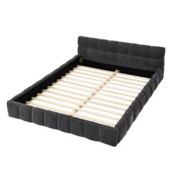 Modern Queen Size Platform Bed Frame With Thick Upholstered With Headboard - Dark Gray