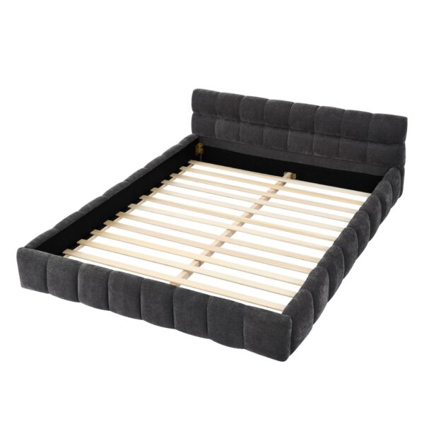 Modern Queen Size Platform Bed Frame With Thick Upholstered With Headboard - Dark Gray