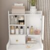 3 In 1 Dressing Table With LED Mirror & Storage Stool, Compact Makeup Vanity - White - Image 10