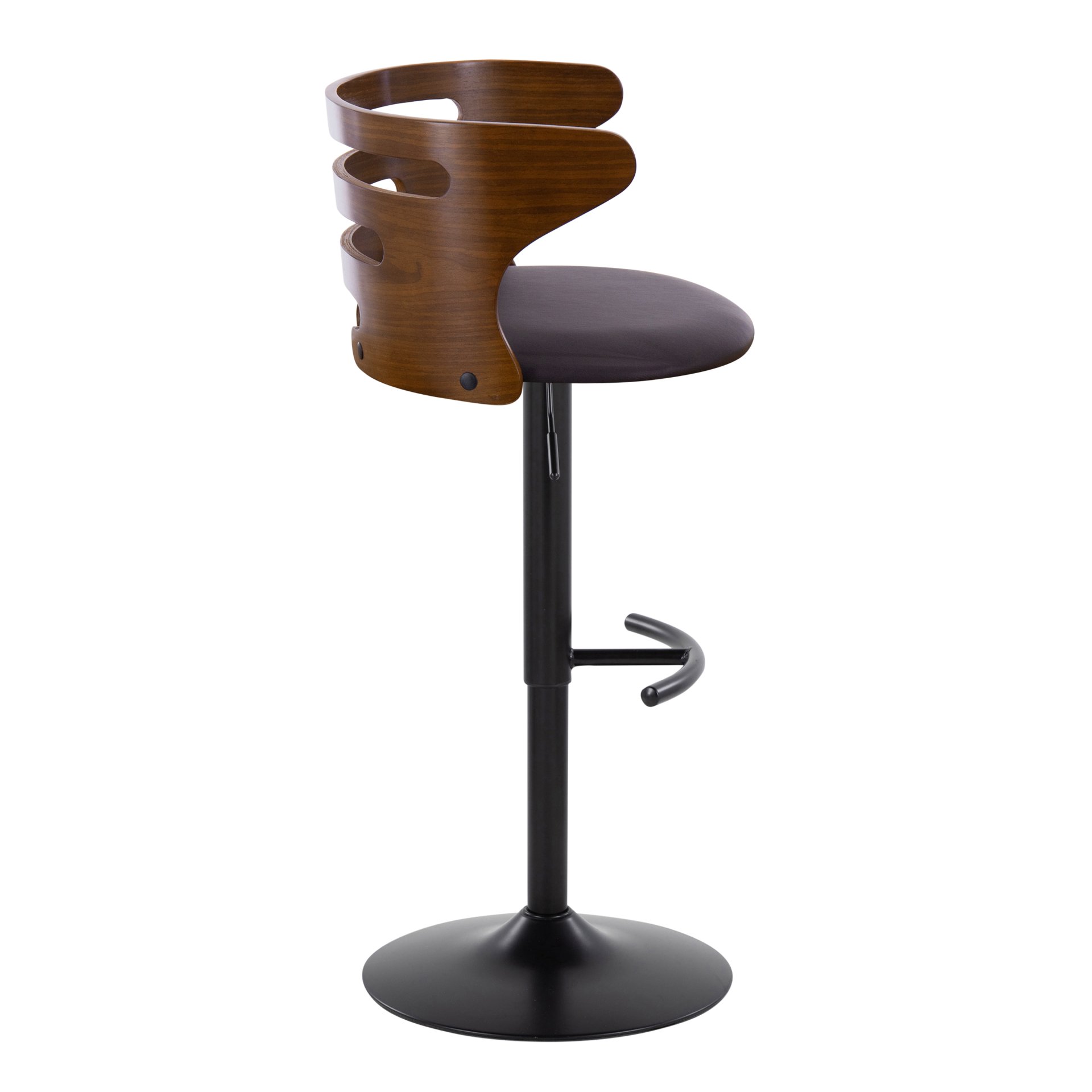 Cosi - Mid-Century Modern Adjustable Barstool With Swivel With Rounded T Footrest (Set of 2) - Black / Walnut / Brown - Image 3