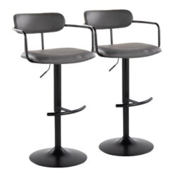 Demi - Contemporary Adjustable Height Barstool With Swivel With Rounded T Footrest (Set of 2) - Black / Gray
