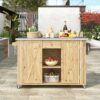 Outdoor Kitchen Island Fir Wood Kitchen Island With Stainless Steel Top, Ample Storage Space, Towel And Spice Racks And A Bottle Opener For Outdoor - Natural - Image 9
