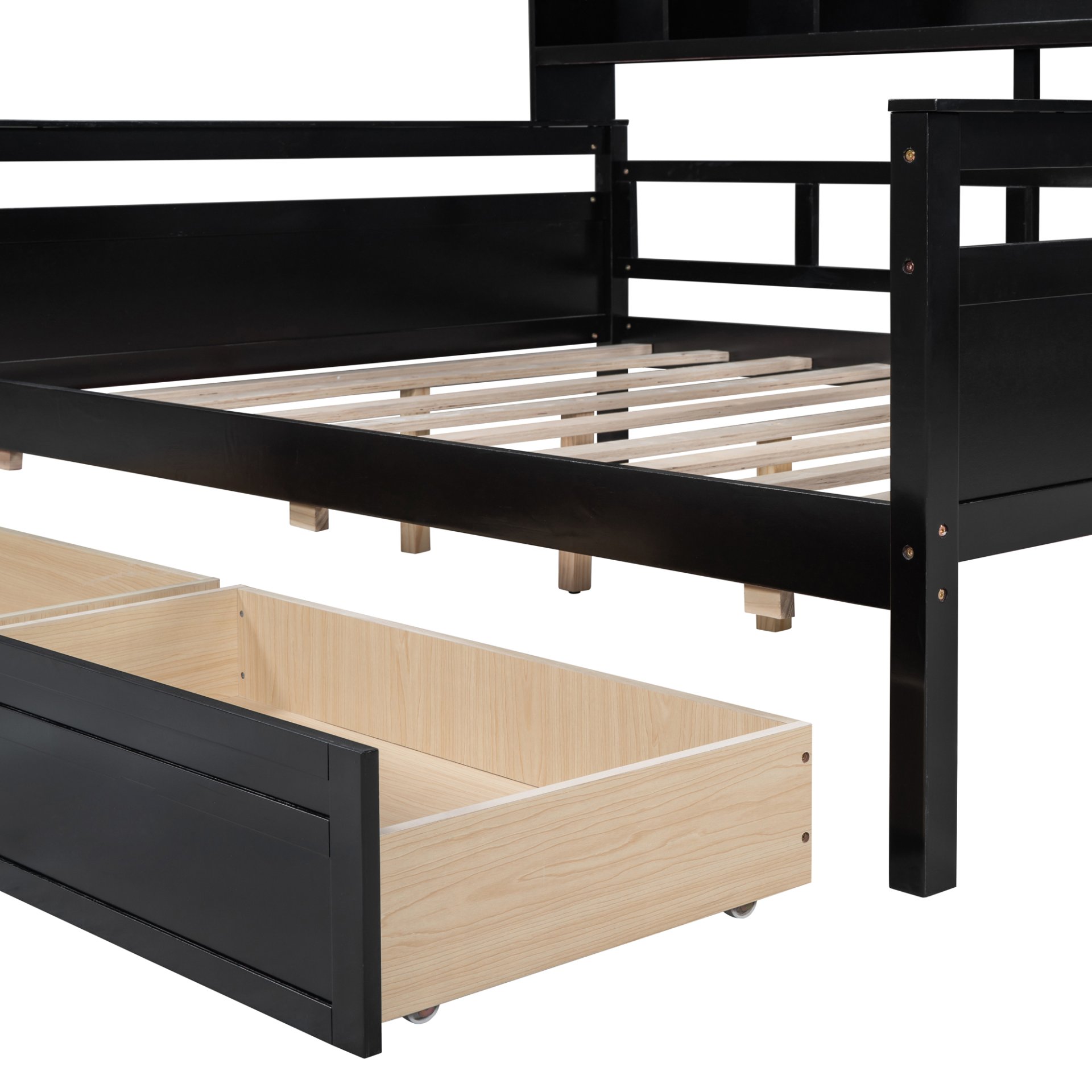 Full Size Daybed, Slat Support, With Bedside Shelf And Two Drawers - Espresso - Image 12