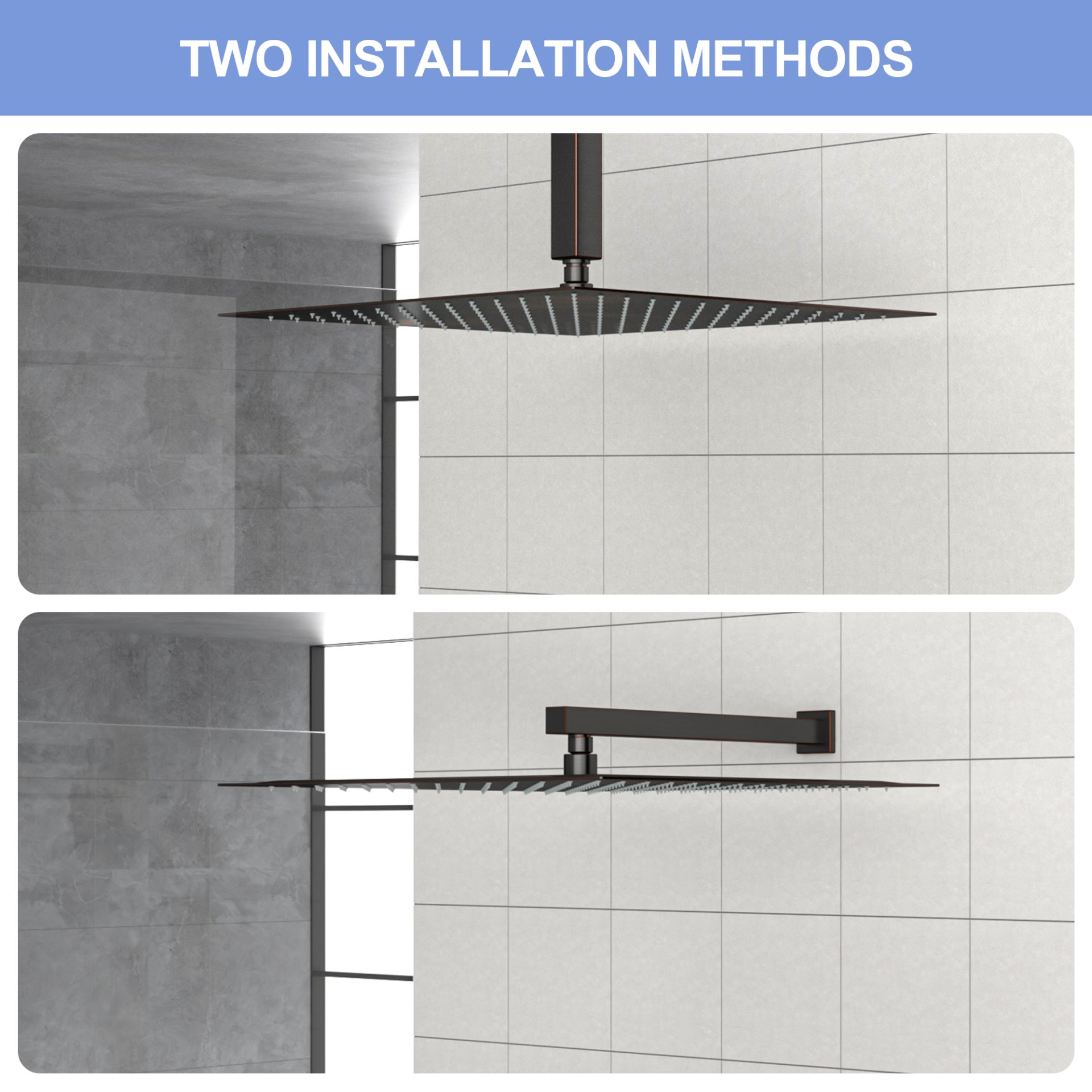 Elegant 16" Square Rainfall Shower Head, Wall / Ceiling Mounted, Oil Rubbed Bronze, Stainless Steel - Oil-Rubbed Bronze - Image 8