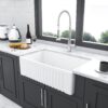 Sink 30" Apron Front Reversible Single Bowl Kitchen Sink With Grid And Strainer - White - Image 2