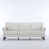 Rolled Arm Sofa With Nailhead Trim 3 Seater Upholstered Couch With Wooden Legs For Living Room Or Bedroom Deep Seat Design - Beige - Image 18